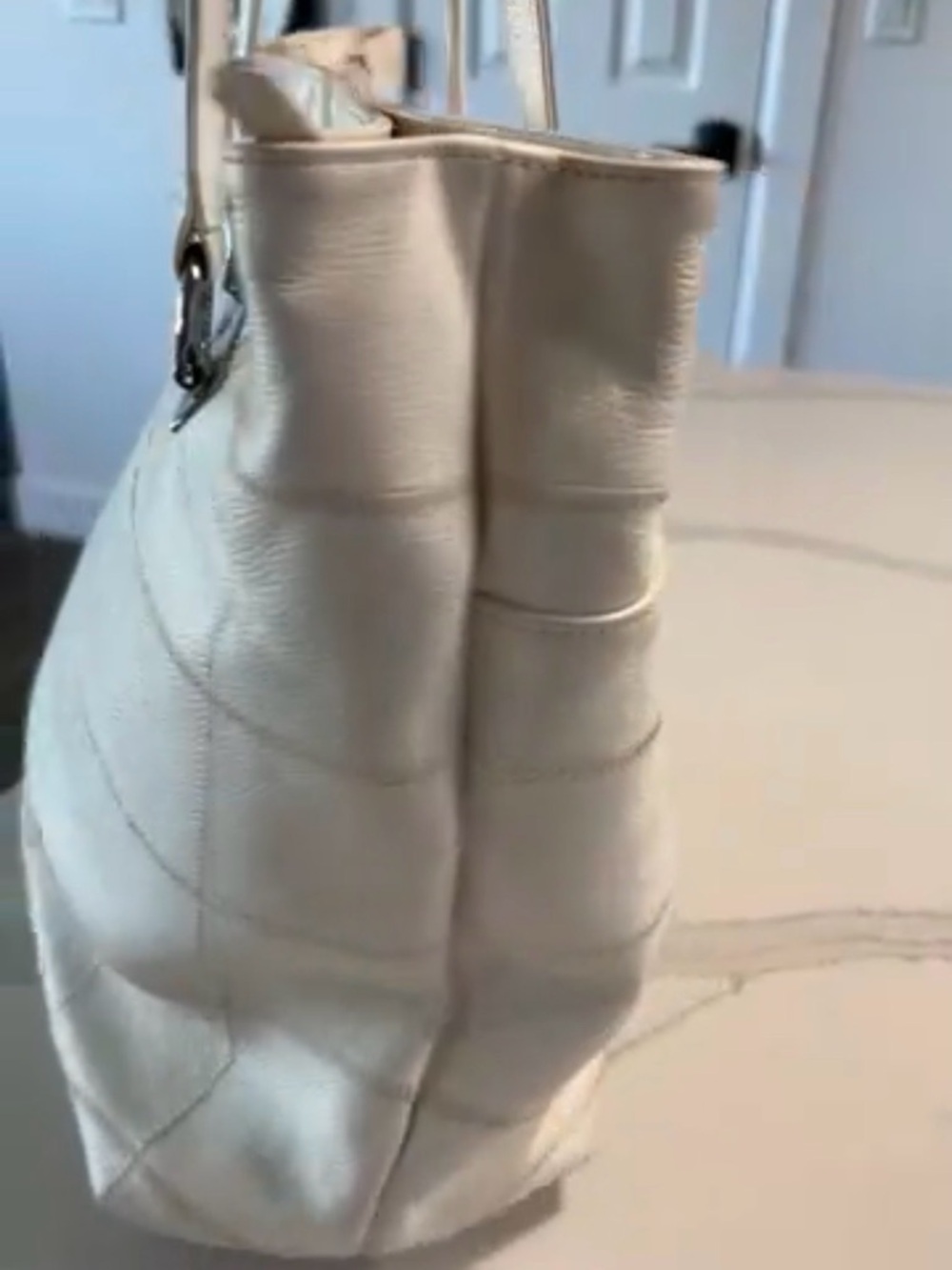 Authentic Chanel White Quilted Large Tote Bag with Top Handles Silver hardware - Picture 14 of 14
